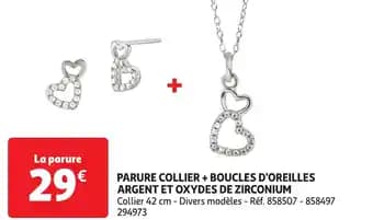 Parure collier + boucles d'oreilles argent et oxydes de zirconium 42 cm