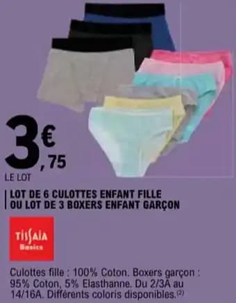 TISSAIA Lot de 6 culottes enfant fille ou lot de 3 boxers enfant garçon
