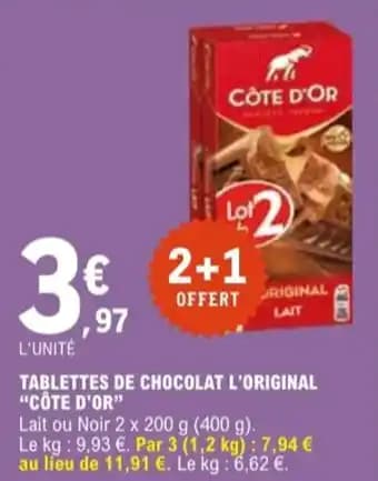 "CÔTE D'OR" Tablettes de chocolat l'original 400 g