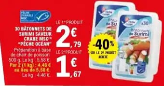 "PÊCHE OCÉAN” 30 båtonnets de surimi saveur crabe msc 500 g