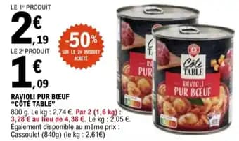 "CÔTÉ TABLE" Ravioli pur boeuf 800 g