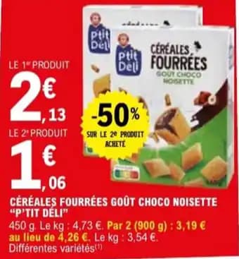 "P'TIT DÉLI" Céréales fourrées goût choco noisette 450 g