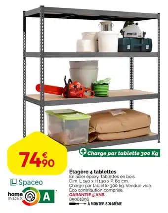 SPACEO Étagère 4 tablettes