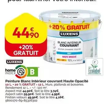 Luxens - peinture blanc intérieur couvreant haute opacité