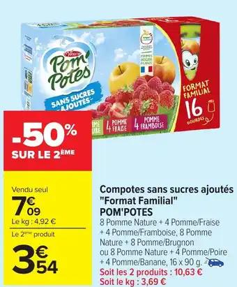 POM'POTES Compotes sans sucres ajoutés "Format Familial" 16 x 90 g
