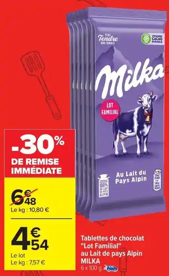 MILKA Tablettes de chocolat "Lot Familial" au Lait de pays Alpin 6 x 100 g
