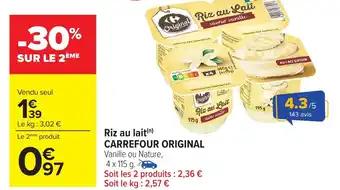 CARREFOUR ORIGINAL Riz au lait 4 x 115 g
