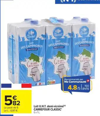 CARREFOUR CLASSIC' Lait U.H.T. demi-écrémé 6 x 1 l