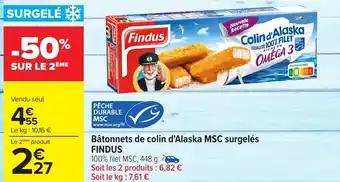 FINDUS Bâtonnets de colin d'Alaska MSC surgelés 448 g