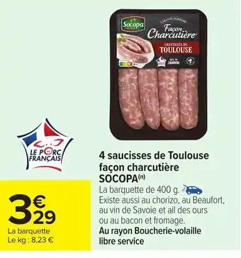 SOCOPA 4 saucisses de Toulouse façon charcutière 400 g
