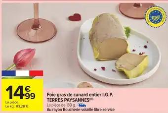 TERRES PAYSANNES Foie gras de canard entier I.G.P. 180 g