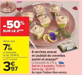 6 verrines avocat et cocktail de crevettes surimi et ananas