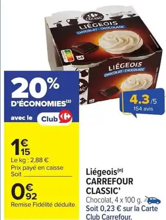 Liégeois carrefour classic 100 g