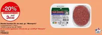 Monoprix Steaks hachés 5% de mat. gr. 250 g