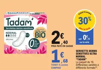 Tadam serviette dermo sensitives ultra normal