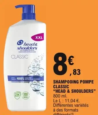 Head & shoulders shampooing pompe classic 800 ml