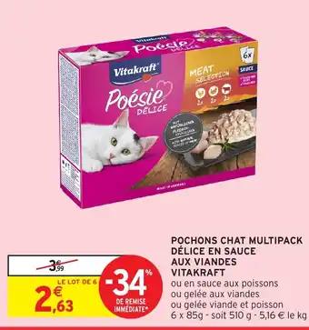 VITAKRAFT Pochons chat multipack délice en sauce aux viandes 510 g