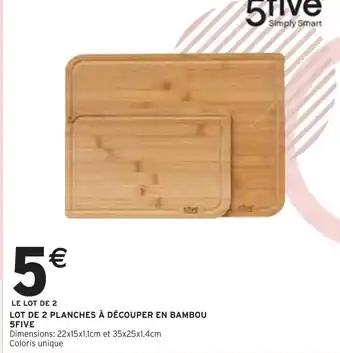 5FIVE Lot de 2 planches à découper en bambou