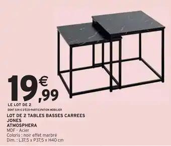 Atmosphera Lot de 2 tables basses carrées jones