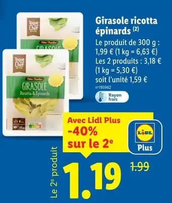 Toque Chef Girasole ricotta épinards 300 g