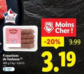 4 saucisses de toulouse 480 g