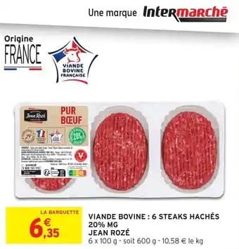 Viande bovine 6 steaks hachés 20% mg jean rozé
