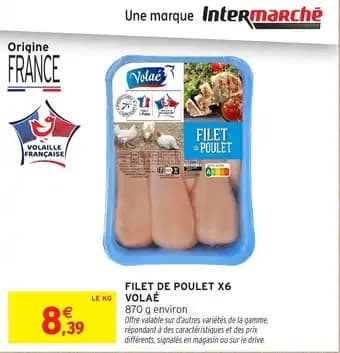 Filet de poulet x6 volaé 870 g