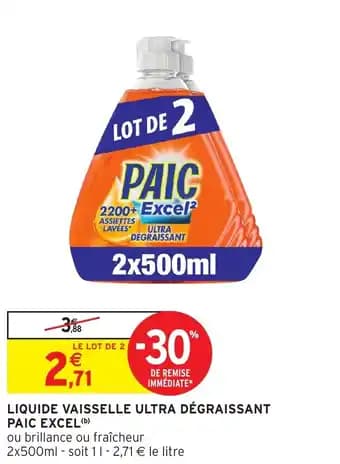 Liquide vaisselle ultra dégraissant paic excel 500 ml