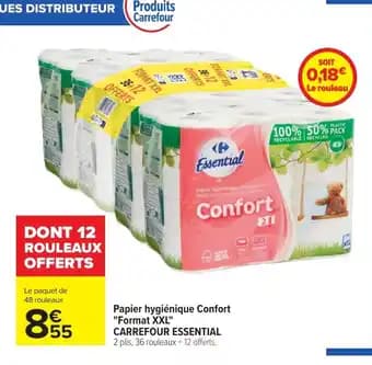CARREFOUR ESSENTIAL Papier hygiénique Confort "Format XXL"