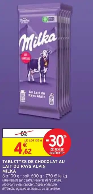 MILKA Tablettes de chocolat au lait du pays alpin