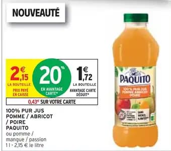 PAQUITO 100% pur jus pomme / abricot / poire
