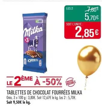 MILKA Tablettes de chocolat fourrées