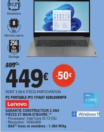 LENOVO Pc portable ip3 17iau7 82rl00bwfr