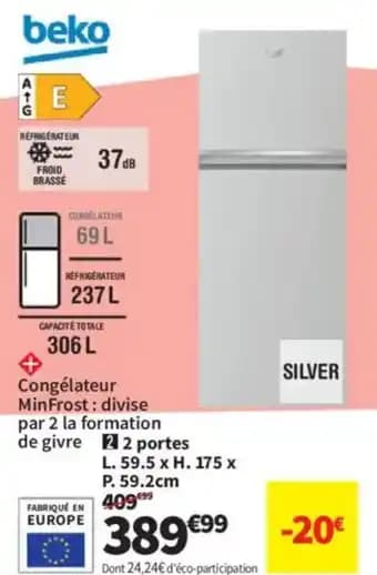 BEKO 2 portes L 59.5 x H.175 x P .59.2 cm