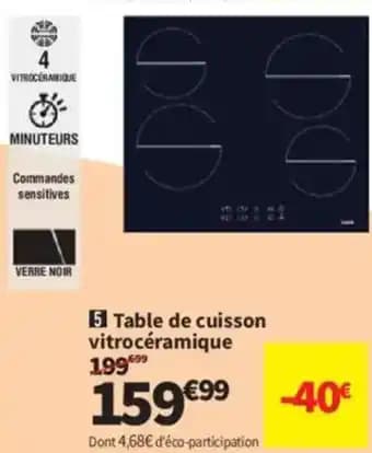 Table de cuisson vitrocéramique