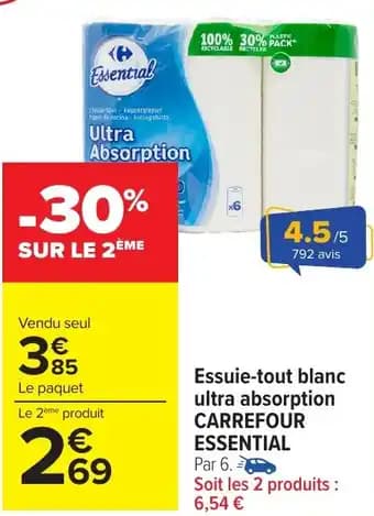 Essuie-tout blanc ultra absorption CARREFOUR ESSENTIAL