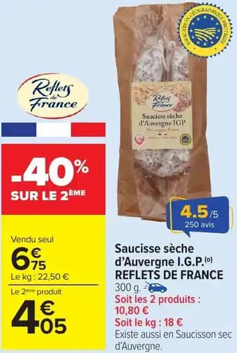 Saucisse sèche d'Auvergne IGP REFLETS DE FRANCE 300 g