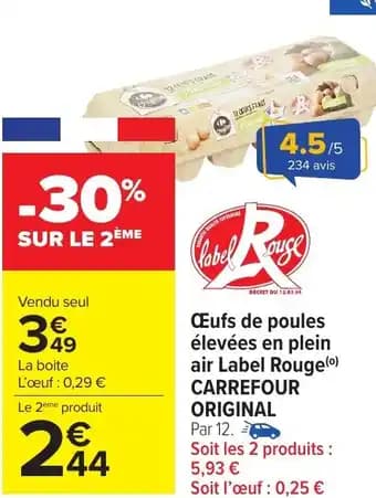 Œufs de poules élevées en plein air Label Rouge CARREFOUR ORIGINAL