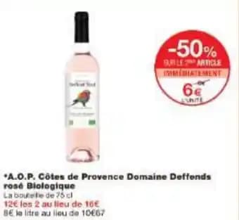 A.O.P. Côtes de Provence Domaine Deffends rosé Biologique 75 cl