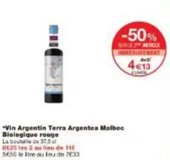 Vin Argentin Terra Argentea Malbec Biologique rouge 37,5 cl