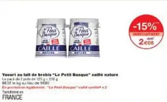 Yaourt au lait de brebis Le Petit Basque caillé nature 250 g
