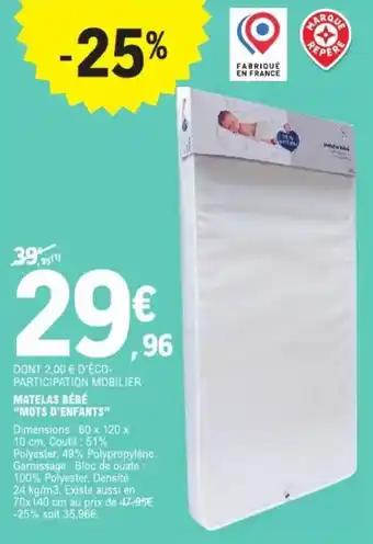 Matelas bébé mots d'enfants 60 x 120 x 10 cm