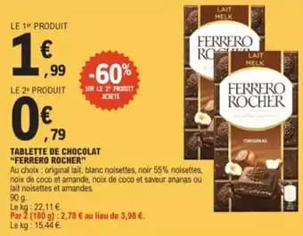 "FERRERO ROCHER" Tablette de chocolat 90 g