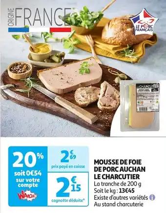 Mousse de foie de porc auchan le charcutier 200 g
