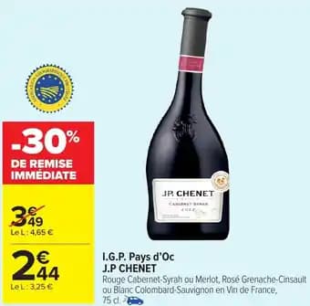 I.G.P. Pays d'Oc J.P CHENET 75 cl