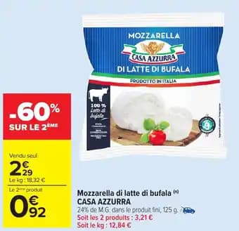 Mozzarella di latte di bufala casa azzurra 125 g