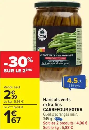 Haricots verts extra-fins carrefour extra 345 g