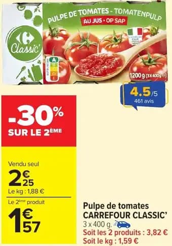Pulpe de tomates carrefour classic 400 g