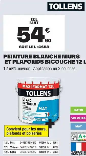 TOLLENS Peinture blanche murs et plafonds bicouche 12 L