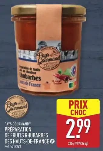 PAYS GOURMAND® Préparation de fruits rhubarbes des hauts-de-france 330 g